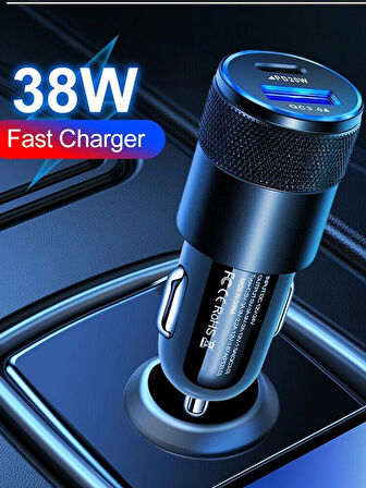 Araç Seyahat Cep Telefonu Şarjı Oto Çakmaklık Şarj Cihazı Type-C Usb Girişli Araba Şarz Aleti 38W