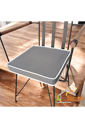 40x40 Antrasit Su ve Leke İtici Fermuarlı Bağcıklı Beyaz Biyeli Sandalye Minderi 5 cm