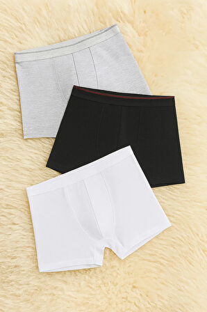 Pamuklu & Likralı 3 Adet Beyaz-Siyah-Gri Uzun Boxer LL.IL00.KE05.001