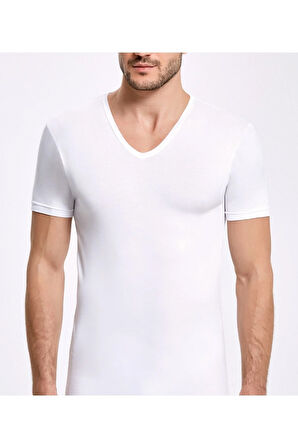 Erkek Giyim 3 Adet Siyah & Lacivert & Beyaz Bambu V Yaka T-shirt Ll.ıl16.ke11.001