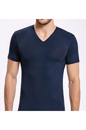 Erkek Giyim 3 Adet Siyah & Lacivert & Beyaz Bambu V Yaka T-shirt Ll.ıl16.ke11.001