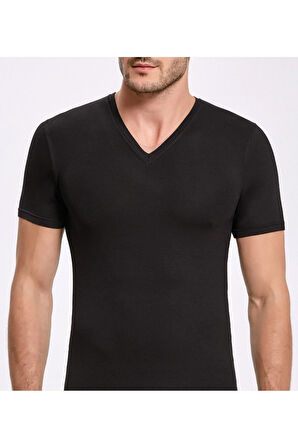 Erkek Giyim 3 Adet Siyah & Lacivert & Beyaz Bambu V Yaka T-shirt Ll.ıl16.ke11.001