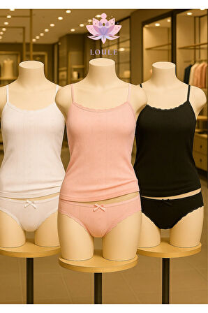 Kadın Giyim 3 Adet %100 Pamuk İp Askılı & Külot Takım LL.IL.2294.011