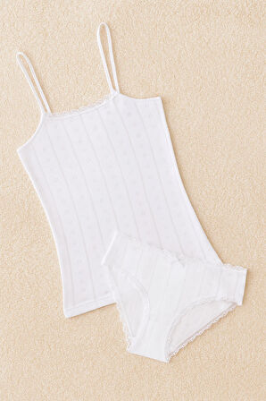 3 Adet Siyah-Beyaz-Gri %100 Pamuklu Kalp Desen İp Askılı & Bikini Külot 2'li Takım LL.IL22.KE942.001