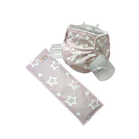 BEZHANE Baby Yıkanabilir Bebek Bezi Pembe Beyaz Yıldızlı (3kg-12kg)+1 Numara 7 katlı Emici Ped