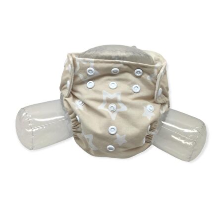 BEZHANE Baby Yıkanabilir Bebek Bezi Cepli Yıldızlı Kapiçino (3kg-12kg)+1 Numara 7 katlı Emici Ped