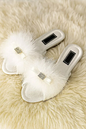 Kadın Giyim Tüy & Taş Detaylı Çeyizlik - Hediyelik Terlik LL.GC171.001