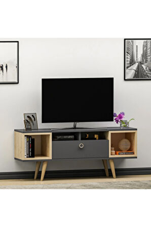 Eta Ahşap Ayaklı Tv Ünitesi 120cm Antrasit - Safir Meşe