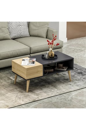 Softly Ahşap Ayaklı Orta Sehpa Antrasit-safir Meşe