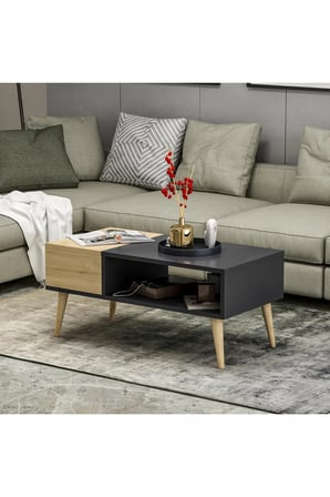 Softly Ahşap Ayaklı Orta Sehpa Antrasit-safir Meşe