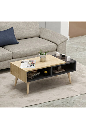 Nove Ahşap Ayaklı Orta Sehpa Antrasit-safir Meşe