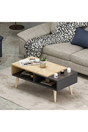 Nove Ahşap Ayaklı Orta Sehpa Antrasit-safir Meşe