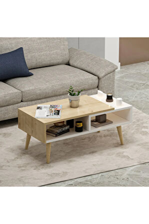 Nove Ahşap Ayaklı Orta Sehpa Beyaz-safir Meşe