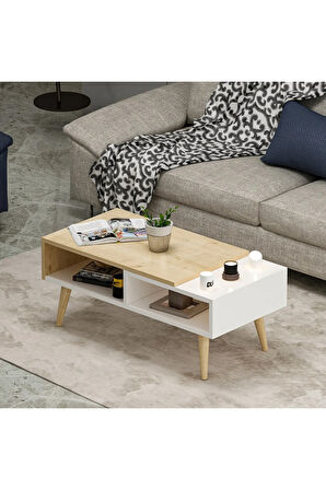 Nove Ahşap Ayaklı Orta Sehpa Beyaz-safir Meşe