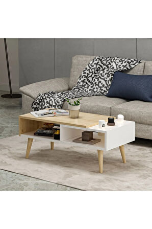 Nove Ahşap Ayaklı Orta Sehpa Beyaz-safir Meşe