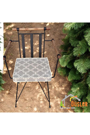 40x40 Gri Desen Su ve Leke İtici Fermuarlı Bağcıklı Beyaz Biyeli Sandalye Minderi 5 cm