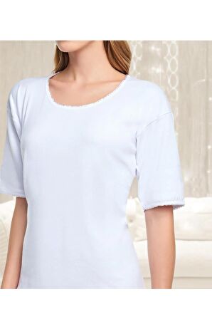 Kadın Ribana(likralı) Yarım Kollu Kaşkorse Beyaz Atlet 6'lı Paket