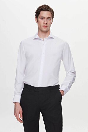 Slim Fit Beyaz Italyan Yaka Dar Kesim Klasik Kravatlık Uzun Kollu Kolay Ütülenebilir Nefes 2HF02ORT5185