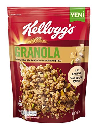 Kellogg's Granola 500 Gr x5 Adet,Avantajlı Paket,Antep Fıstıklı ve Beyaz Çikolata Parçacıklı