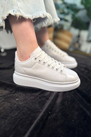 Günlük Unisex Spor Ayakkabı Vegan Deri Bağcıklı Hafif Kalın Yüksek Taban Yürüyüş Sneaker 999