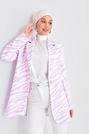 Lila Desenli Düğme Detaylı Business Ceket