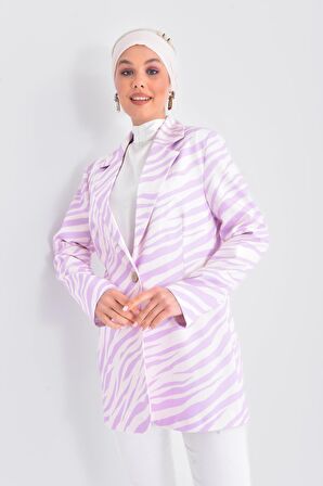 Lila Desenli Düğme Detaylı Business Ceket