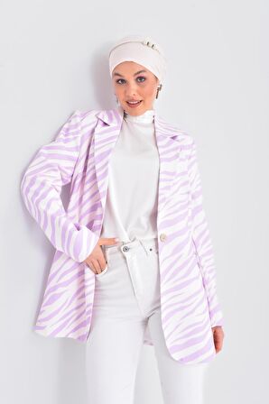 Lila Desenli Düğme Detaylı Business Ceket