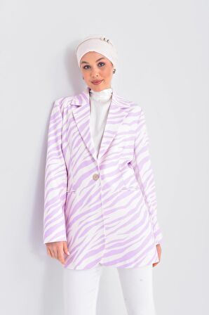 Lila Desenli Düğme Detaylı Business Ceket