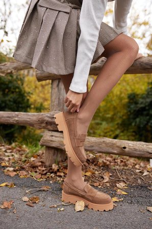 ANGELİNA JONES KADIN DERİ LOAFER AYAKKABI CAMEL SÜET