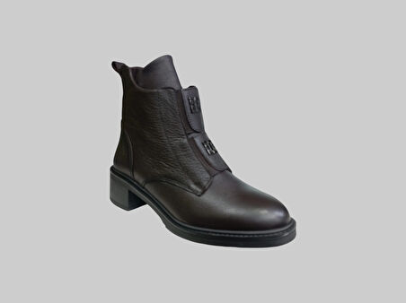 CASTLE BLACK CB-11032-1 KADIN DERİ ÖNÜ LASTİKLİ YANI FERMUARLI BOT KAHVE