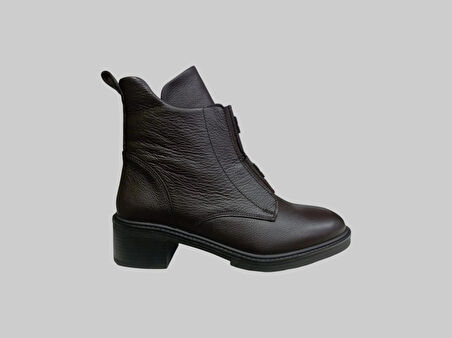 CASTLE BLACK CB-11032-1 KADIN DERİ ÖNÜ LASTİKLİ YANI FERMUARLI BOT KAHVE