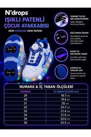 NDROPS ÇOCUK ORTOPEDİ IŞIKLI TEKERLEKLİ SPOR AYAKKABI MOR BEYAZ