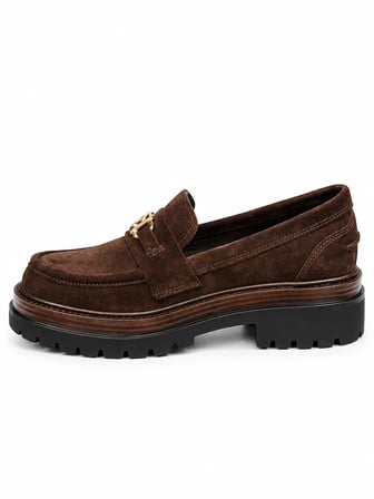 RACHEL 3306 KADIN HAKİKİ DERİ AKSESUARLI CHUNKY LOAFER AYAKKABI KAHVE SÜET