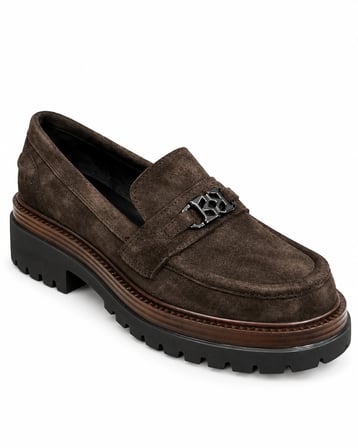 RACHEL 3306 KADIN HAKİKİ DERİ AKSESUARLI CHUNKY LOAFER AYAKKABI SMOKE SÜET