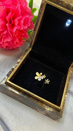 MİNİMAL ÇİÇEKLİ TAŞLI AYARLANABİLİR YÜZÜK