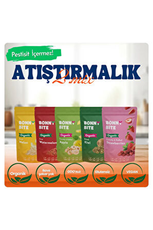 KURUTULMUŞ ORGANİK KAVUN, KARPUZ, ELMA, KİVİ & ÇİLEK 5'Lİ PAKETİ ( ATIŞTIRMALIK MİX2 )