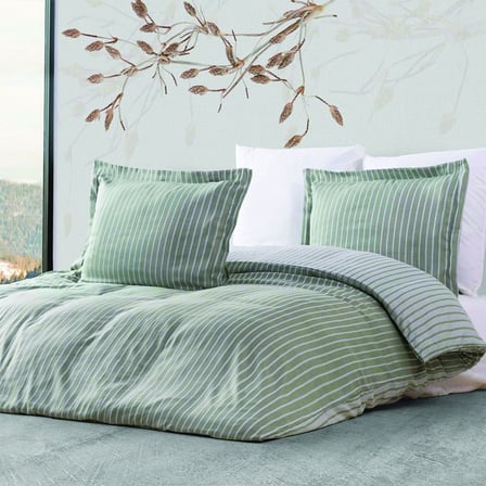 Maxstyle Bambu Çizgili Haki Tek Kişilik Nevresim Takımı