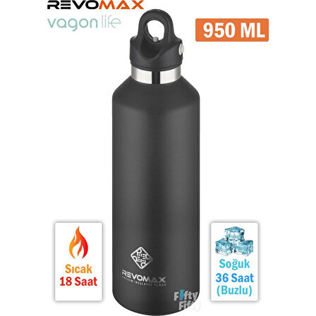 Revomax Paslanmaz Çelik Vakumlu Matara Siyah 950 ml