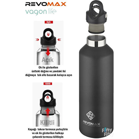 Revomax Paslanmaz Çelik Vakumlu Matara Siyah 950 ml