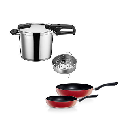 Fissler Vitaquick Edition 6 Litre Düdüklü Tencere + Kırmızı Cenit Tava Set