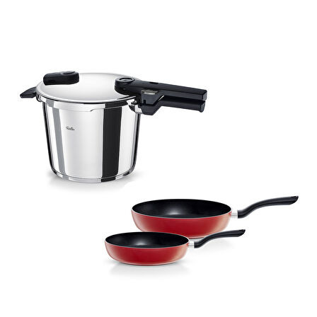 Fissler Vitaquick Glossy 6 Litre Düdüklü Tencere + Kırmızı Cenit Tava Set