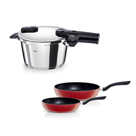 Fissler Vitaquick Glossy 4,5 Litre Düdüklü Tencere + Kırmızı Cenit Tava Set