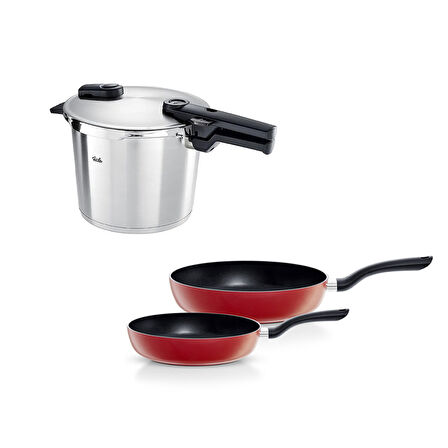 Fissler Vitaquick Premium 6 Litre Düdüklü Tencere + Kırmızı Cenit Tava Set