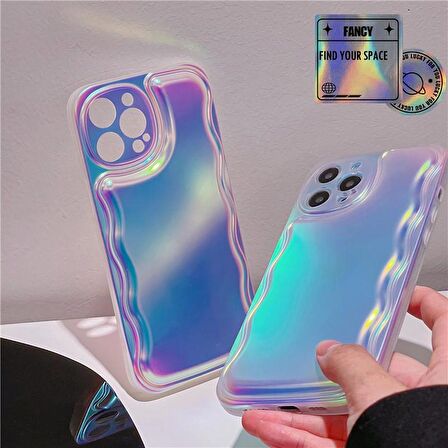 iPhone 14 Promax Uyumlu Zigzaglı Dalgalı Hologram Puf Kılıf