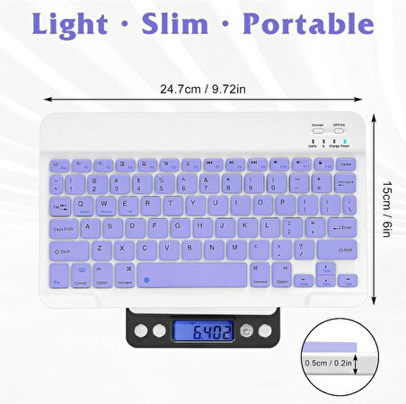 Inovio Evo Tab 7 Pro 7" Uyumlu Kablosuz Bluetooth Şarj Edilebilir Klavye - Mor