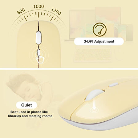 Hometech Alfa 11BT 10.9" Uyumlu Kablosuz Bluetooth Şarjlı Klavye Mouse Seti - Sarı