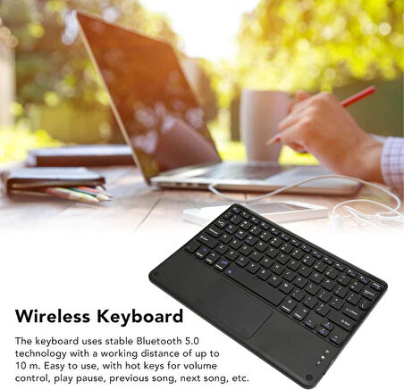 Microsoft Surface Pro Copilot 13" Uyumlu Kablosuz Bluetooth Şarjlı TouchPad'li Klavye - Siyah