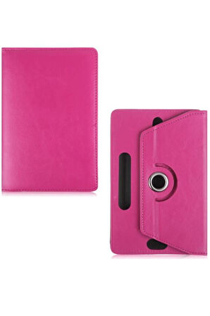 Vorcom S Tab7 10.1" Dönerli Standlı Deri Tablet Kılıfı - Ekran Koruyucu - Pembe