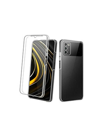 Poco M3 Uyumlu 360° Ön Arka Tam Koruyucu Şeffaf Silikon Full Body Kılıf