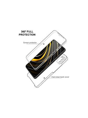 Poco M3 Uyumlu 360° Ön Arka Tam Koruyucu Şeffaf Silikon Full Body Kılıf